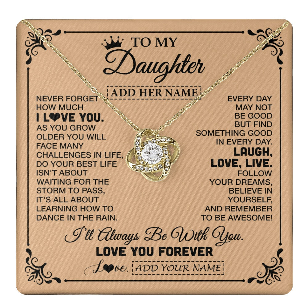 Love Knot Necklace 18K Yellow Gold Finish | 1 | Personalized To My Daughter Gifts Necklace From Dad Mom Never Forget How Much I Love You Daughter Birthday Gifts Christmas Customized Gift Box Message Card | https://teecentury.