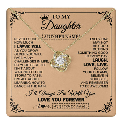 Love Knot Necklace 18K Yellow Gold Finish | 1 | Personalized To My Daughter Gifts Necklace From Dad Mom Never Forget How Much I Love You Daughter Birthday Gifts Christmas Customized Gift Box Message Card | https://teecentury.