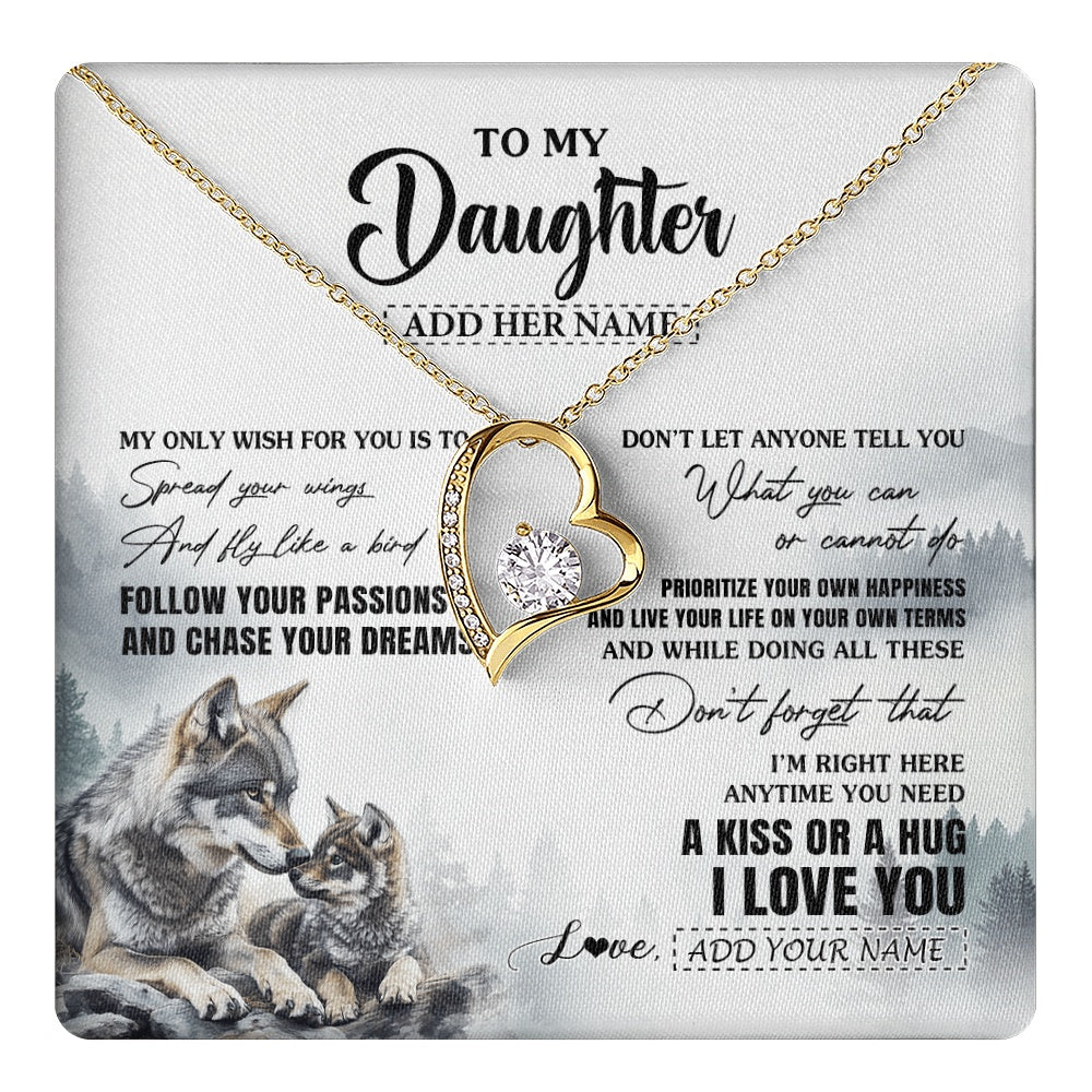 Forever Love Necklace 18K Yellow Gold Finish | 1 | Personalized To My Daughter Gifts Necklace From Dad Mom Wolf My Only Wish For You Daughter Birthday Gifts Graduation Christmas Customized Gift Box Message Card | https://teecentury.