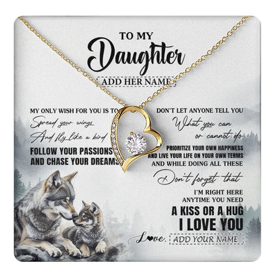Forever Love Necklace 18K Yellow Gold Finish | 1 | Personalized To My Daughter Gifts Necklace From Dad Mom Wolf My Only Wish For You Daughter Birthday Gifts Graduation Christmas Customized Gift Box Message Card | https://teecentury.