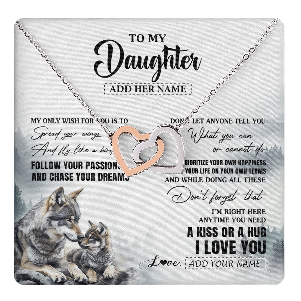 Interlocking Hearts Necklace Stainless Steel & Rose Gold Finish | 1 | Personalized To My Daughter Gifts Necklace From Dad Mom Wolf My Only Wish For You Daughter Birthday Gifts Graduation Christmas Customized Gift Box Message Card | https://teecentury.