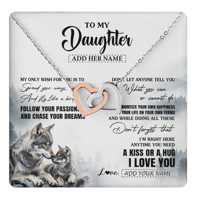 Interlocking Hearts Necklace Stainless Steel & Rose Gold Finish | 1 | Personalized To My Daughter Gifts Necklace From Dad Mom Wolf My Only Wish For You Daughter Birthday Gifts Graduation Christmas Customized Gift Box Message Card | https://teecentury.