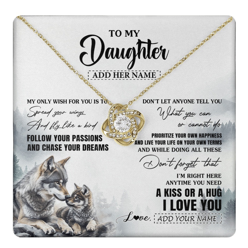 Love Knot Necklace 18K Yellow Gold Finish | 1 | Personalized To My Daughter Gifts Necklace From Dad Mom Wolf My Only Wish For You Daughter Birthday Gifts Graduation Christmas Customized Gift Box Message Card | https://teecentury.