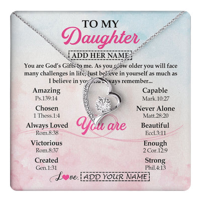 Forever Love Necklace 14K White Gold Finish | 1 | Personalized To My Daughter Gifts Necklace From Mom Christian Religious Jewelry Gifts For Daughter Birthday Graduation Christmas Custom Gift Box Message Card | https://teecentury.