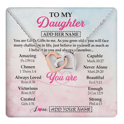 Interlocking Hearts Necklace Stainless Steel & Rose Gold Finish | 1 | Personalized To My Daughter Gifts Necklace From Mom Christian Religious Jewelry Gifts For Daughter Birthday Graduation Christmas Custom Gift Box Message Card | https://teecentury.