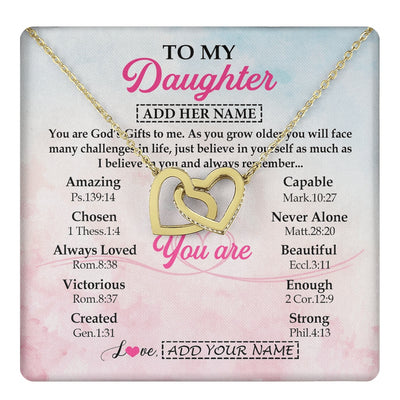 Interlocking Hearts Necklace 18K Yellow Gold Finish | 1 | Personalized To My Daughter Gifts Necklace From Mom Christian Religious Jewelry Gifts For Daughter Birthday Graduation Christmas Custom Gift Box Message Card | https://teecentury.