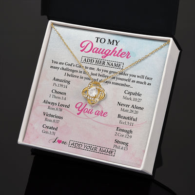 Love Knot Necklace 18K Yellow Gold Finish | 2 | Personalized To My Daughter Gifts Necklace From Mom Christian Religious Jewelry Gifts For Daughter Birthday Graduation Christmas Custom Gift Box Message Card | https://teecentury.
