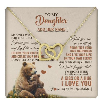 Interlocking Hearts Necklace 18K Yellow Gold Finish | 1 | Personalized To My Daughter Gifts Necklace From Mom Dad Bear My Only Wish For You Daughter Birthday Gifts Graduation Christmas Custom Gift Box Message Card | teecentury.myshopify