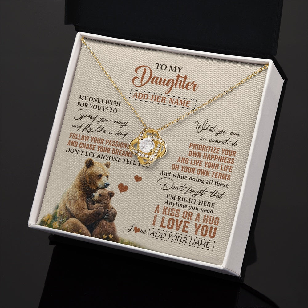 Love Knot Necklace 18K Yellow Gold Finish | 2 | Personalized To My Daughter Gifts Necklace From Mom Dad Bear My Only Wish For You Daughter Birthday Gifts Graduation Christmas Custom Gift Box Message Card | teecentury.myshopify