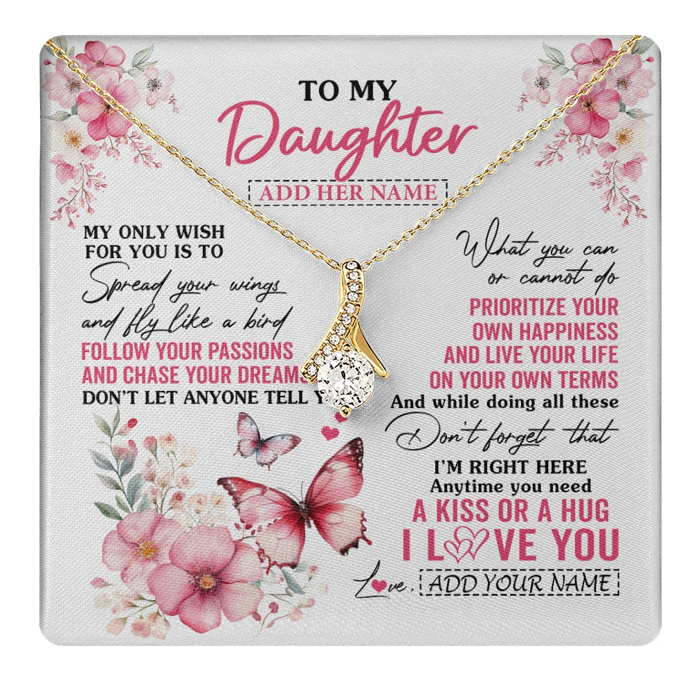 Alluring Beauty Necklace 18K Yellow Gold Finish | 1 | Personalized To My Daughter Gifts Necklace From Mom Dad Butterfly My Only Wish For You Daughter Birthday Gifts Graduation Christmas Gift Box Message Card | teecentury.myshopify