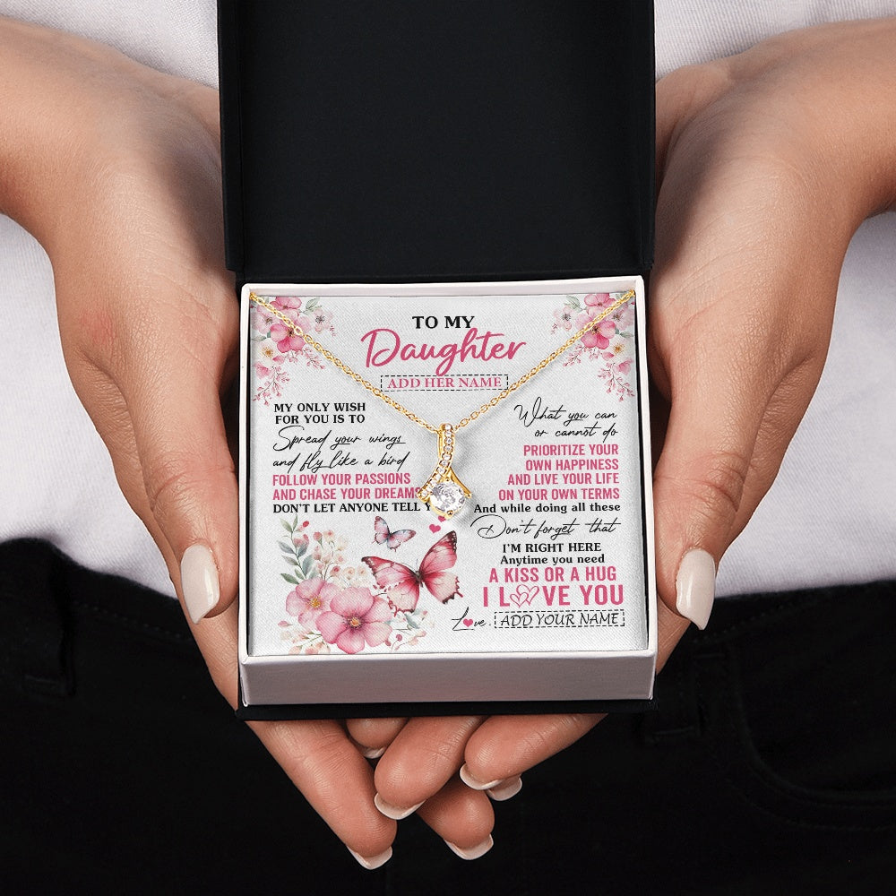 Alluring Beauty Necklace 18K Yellow Gold Finish | 2 | Personalized To My Daughter Gifts Necklace From Mom Dad Butterfly My Only Wish For You Daughter Birthday Gifts Graduation Christmas Gift Box Message Card | teecentury.myshopify