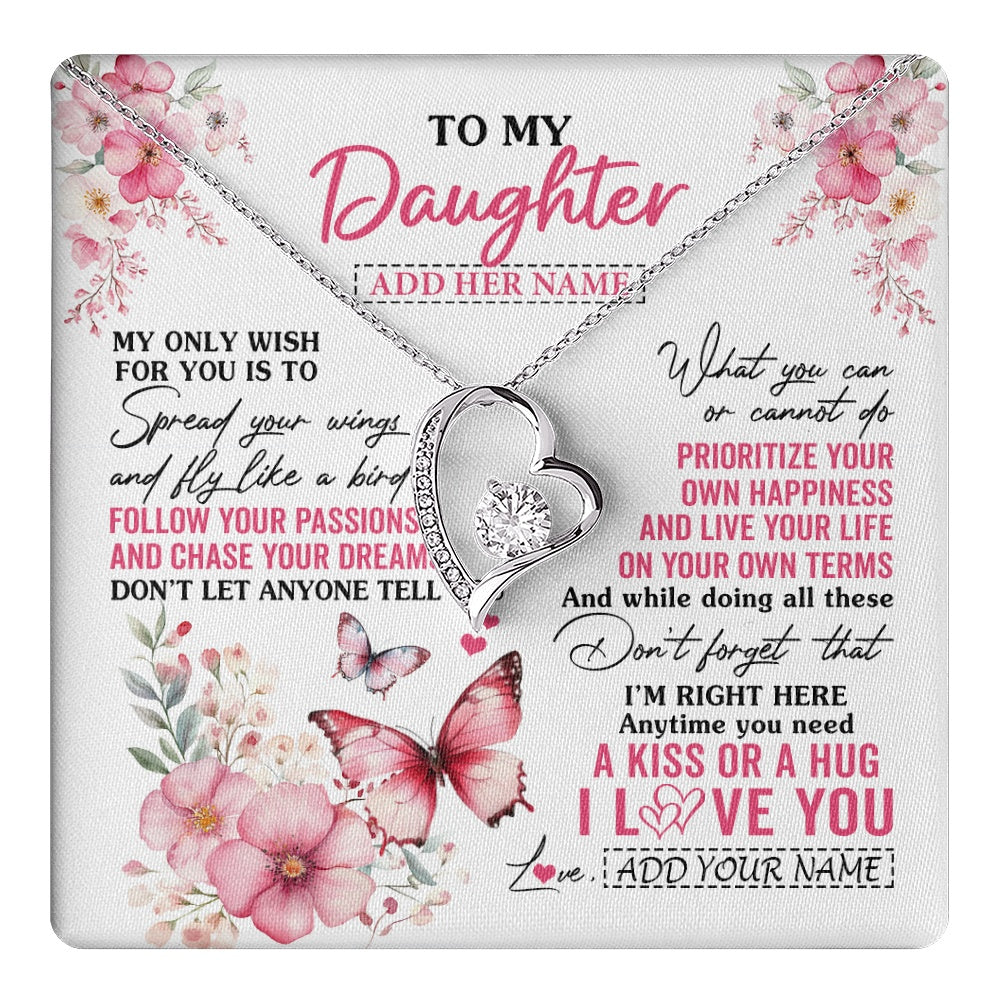 Forever Love Necklace 14K White Gold Finish | 1 | Personalized To My Daughter Gifts Necklace From Mom Dad Butterfly My Only Wish For You Daughter Birthday Gifts Graduation Christmas Gift Box Message Card | teecentury.myshopify