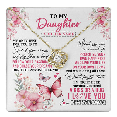 Love Knot Necklace 18K Yellow Gold Finish | 1 | Personalized To My Daughter Gifts Necklace From Mom Dad Butterfly My Only Wish For You Daughter Birthday Gifts Graduation Christmas Gift Box Message Card | teecentury.myshopify