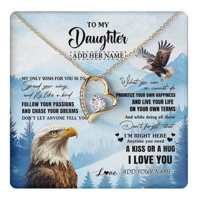 Forever Love Necklace 18K Yellow Gold Finish | 1 | Personalized To My Daughter Gifts Necklace From Mom Dad Eagle My Only Wish For You Daughter Birthday Gifts Graduation Christmas Custom Gift Box Message Card | teecentury.myshopify