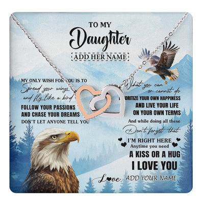 Interlocking Hearts Necklace Stainless Steel & Rose Gold Finish | 1 | Personalized To My Daughter Gifts Necklace From Mom Dad Eagle My Only Wish For You Daughter Birthday Gifts Graduation Christmas Custom Gift Box Message Card | teecentury.myshopify