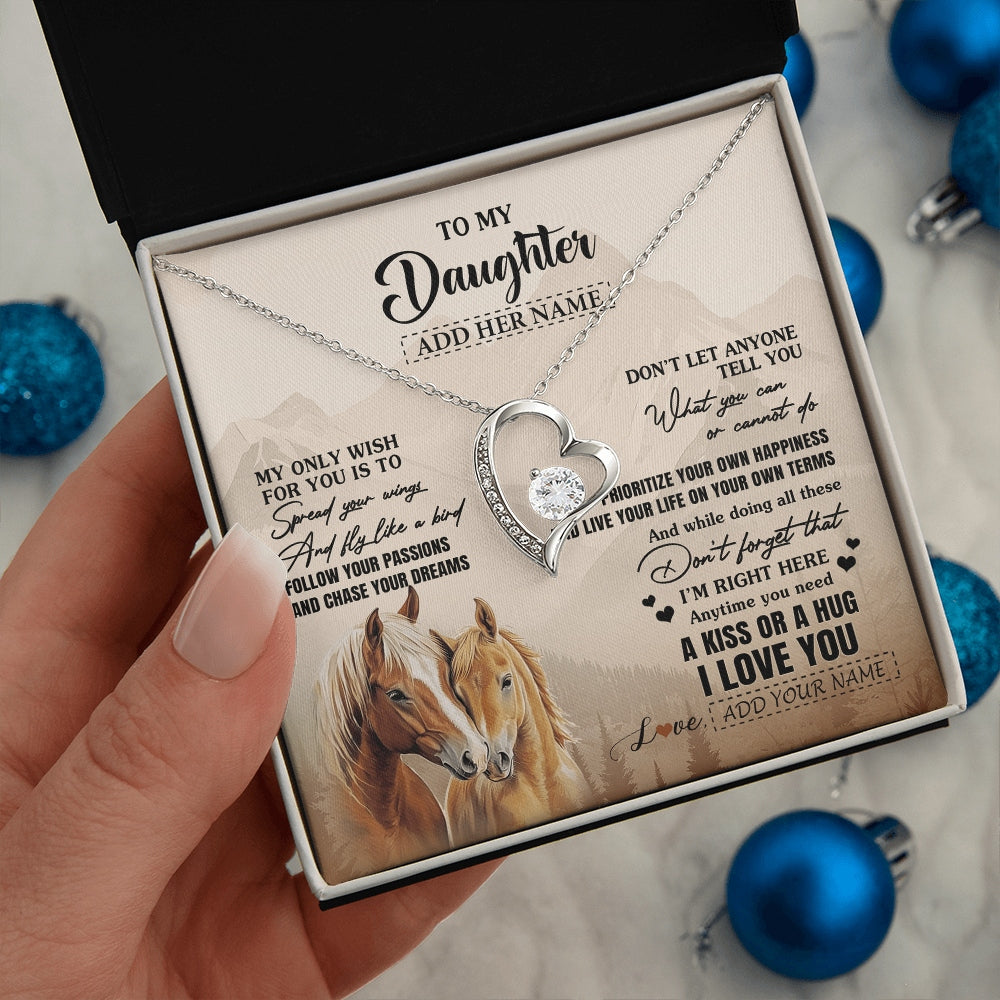 Forever Love Necklace 14K White Gold Finish | 2 | Personalized To My Daughter Gifts Necklace From Mom Dad Horse My Only Wish For You Daughter Birthday Gifts Graduation Christmas Custom Gift Box Message Card | https://teecentury.