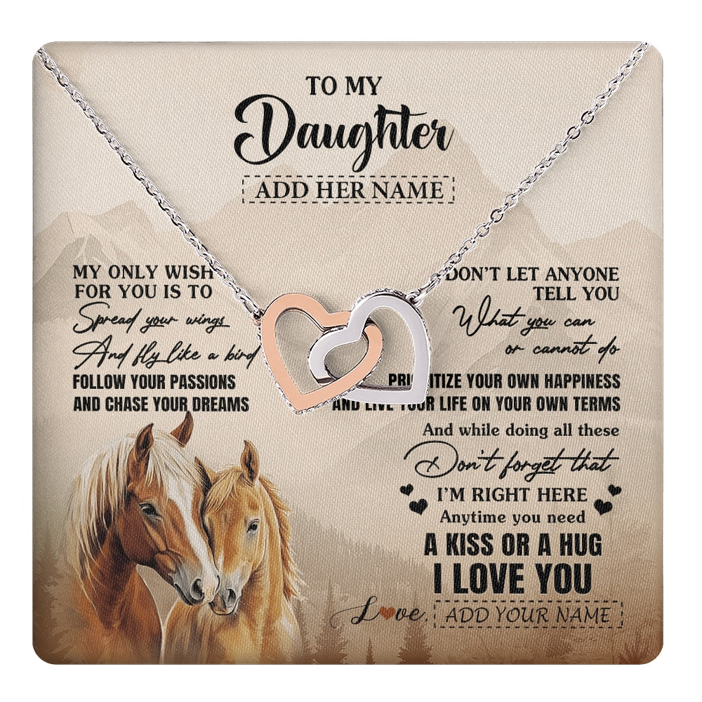 Interlocking Hearts Necklace Stainless Steel & Rose Gold Finish | 1 | Personalized To My Daughter Gifts Necklace From Mom Dad Horse My Only Wish For You Daughter Birthday Gifts Graduation Christmas Custom Gift Box Message Card | https://teecentury.