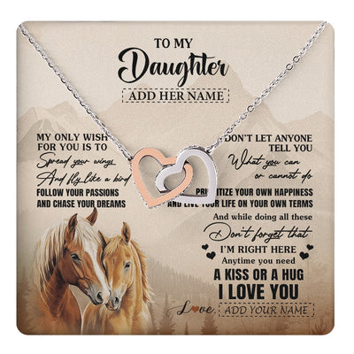 Interlocking Hearts Necklace Stainless Steel & Rose Gold Finish | 1 | Personalized To My Daughter Gifts Necklace From Mom Dad Horse My Only Wish For You Daughter Birthday Gifts Graduation Christmas Custom Gift Box Message Card | https://teecentury.
