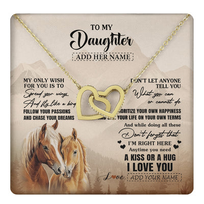 Interlocking Hearts Necklace 18K Yellow Gold Finish | 1 | Personalized To My Daughter Gifts Necklace From Mom Dad Horse My Only Wish For You Daughter Birthday Gifts Graduation Christmas Custom Gift Box Message Card | https://teecentury.