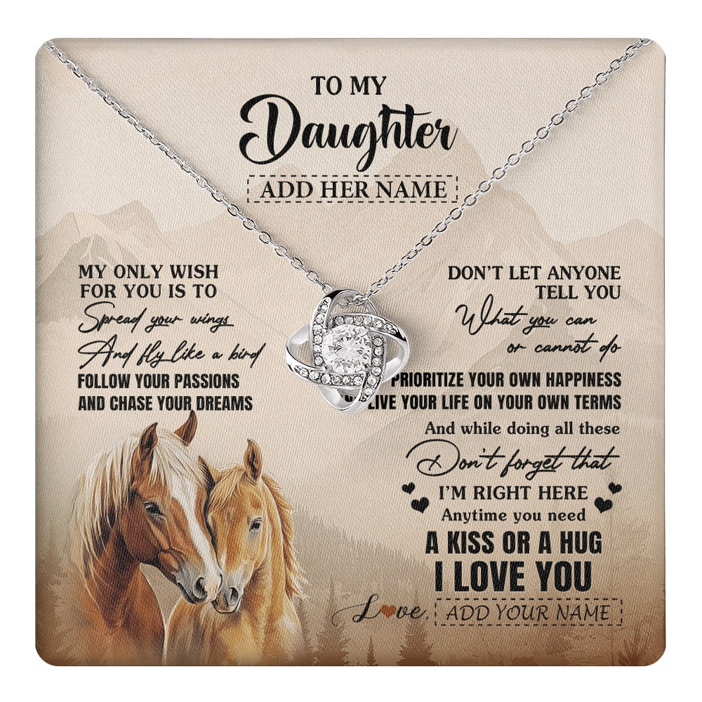 Love Knot Necklace 14K White Gold Finish | 1 | Personalized To My Daughter Gifts Necklace From Mom Dad Horse My Only Wish For You Daughter Birthday Gifts Graduation Christmas Custom Gift Box Message Card | https://teecentury.