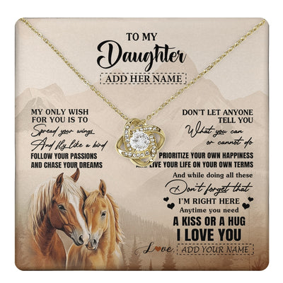 Love Knot Necklace 18K Yellow Gold Finish | 1 | Personalized To My Daughter Gifts Necklace From Mom Dad Horse My Only Wish For You Daughter Birthday Gifts Graduation Christmas Custom Gift Box Message Card | https://teecentury.