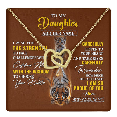 Interlocking Hearts Necklace 18K Yellow Gold Finish | 1 | Personalized To My Daughter Gifts Necklace From Mom Dad I Wish You The Strength Tiger Daughter Birthday Gifts Christmas Graduation Custom Gift Box Message Card | https://teecentury.