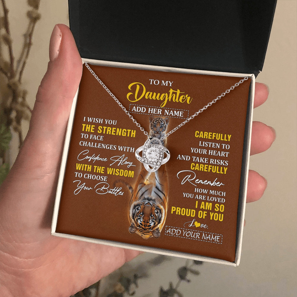Love Knot Necklace 14K White Gold Finish | 2 | Personalized To My Daughter Gifts Necklace From Mom Dad I Wish You The Strength Tiger Daughter Birthday Gifts Christmas Graduation Custom Gift Box Message Card | https://teecentury.