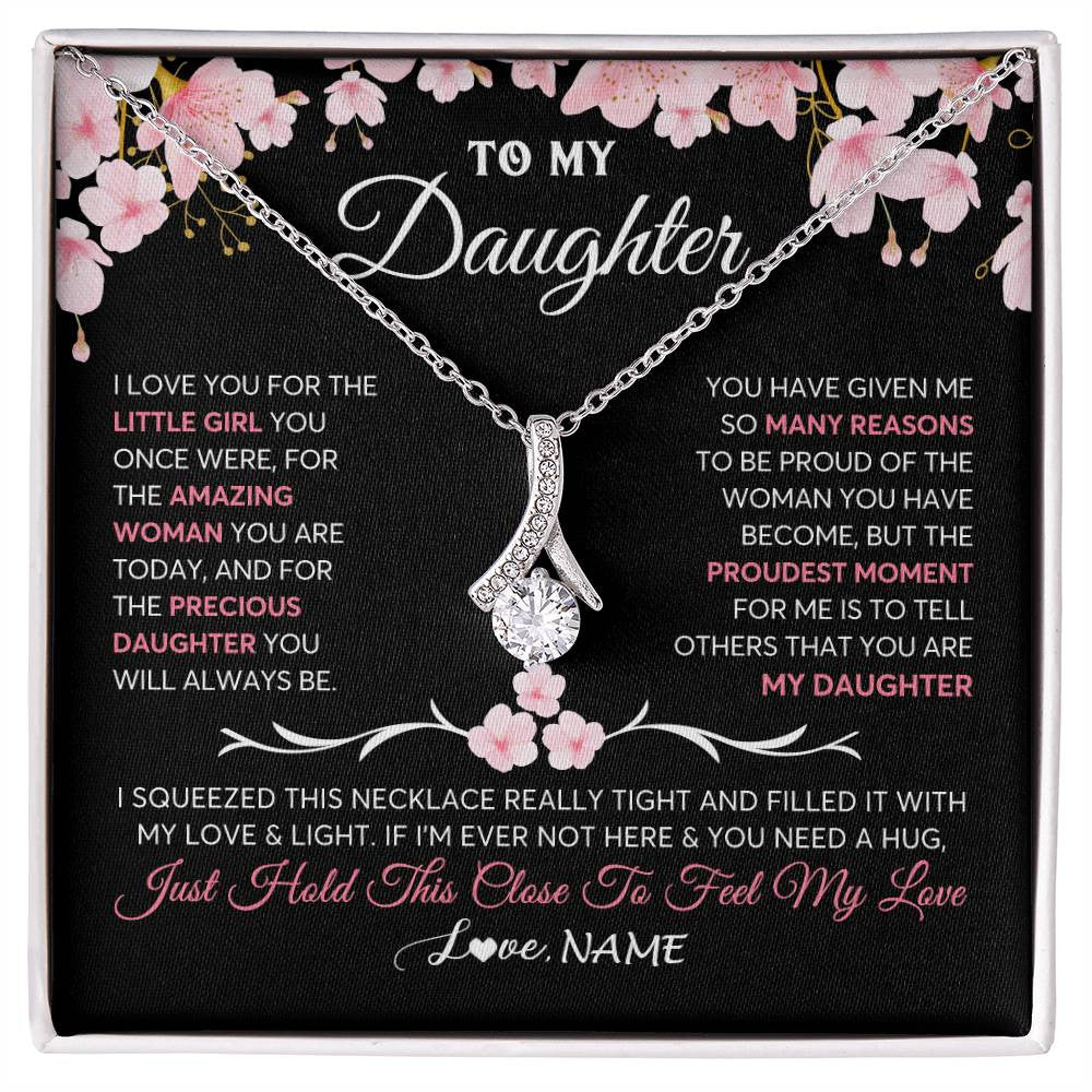 Alluring Beauty Necklace 14K White Gold Finish | 1 | Personalized To My Daughter Gifts Necklace From Mom Dad Mother Father Love Precious Daughter Birthday Graduation Christmas Customized Gift Box Message Card | teecentury