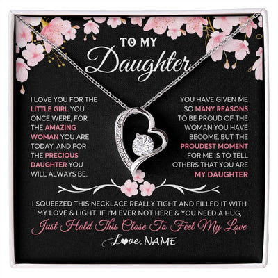 Forever Love Necklace 14K White Gold Finish | 1 | Personalized To My Daughter Gifts Necklace From Mom Dad Mother Father Love Precious Daughter Birthday Graduation Christmas Customized Gift Box Message Card | teecentury