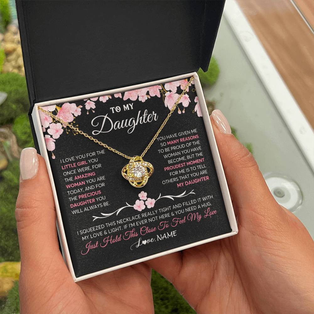 Love Knot Necklace 18K Yellow Gold Finish | 2 | Personalized To My Daughter Gifts Necklace From Mom Dad Mother Father Love Precious Daughter Birthday Graduation Christmas Customized Gift Box Message Card | teecentury