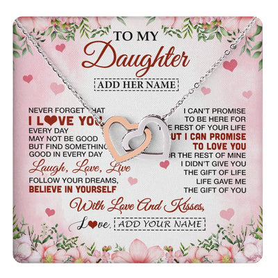 Interlocking Hearts Necklace Stainless Steel & Rose Gold Finish | 1 | Personalized To My Daughter Gifts Necklace From Mom Dad Mother Floral I Love You Birthday Gifts For Daughter Graduation Christmas Customized Gift Box Message Card | https://teecentury.