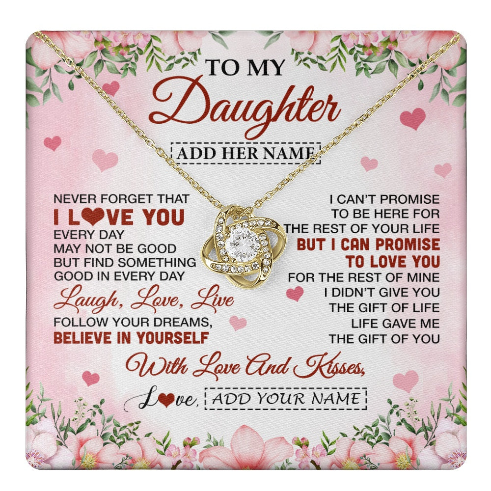 Love Knot Necklace 18K Yellow Gold Finish | 1 | Personalized To My Daughter Gifts Necklace From Mom Dad Mother Floral I Love You Birthday Gifts For Daughter Graduation Christmas Customized Gift Box Message Card | https://teecentury.