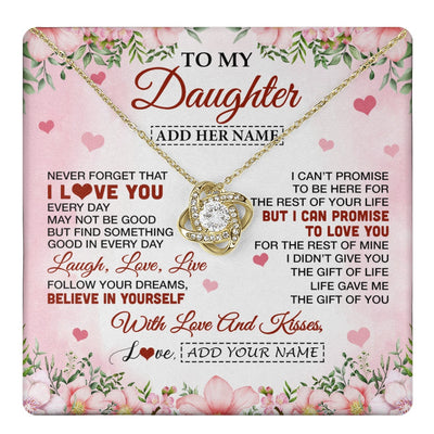 Love Knot Necklace 18K Yellow Gold Finish | 1 | Personalized To My Daughter Gifts Necklace From Mom Dad Mother Floral I Love You Birthday Gifts For Daughter Graduation Christmas Customized Gift Box Message Card | https://teecentury.