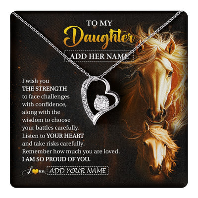 Forever Love Necklace 14K White Gold Finish | 1 | Personalized To My Daughter Gifts Necklace From Mom Dad Mother I Wish You The Strength Horse Daughter Birthday Gifts Christmas Graduation Gift Box Message Card | https://teecentury.