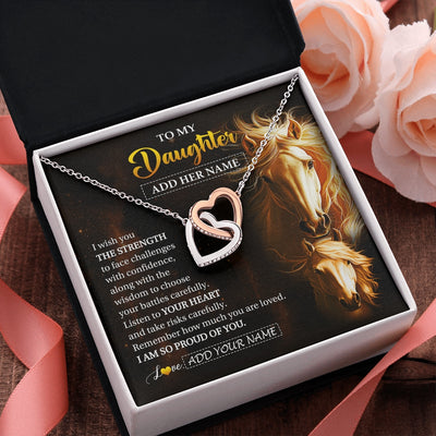 Interlocking Hearts Necklace Stainless Steel & Rose Gold Finish | 2 | Personalized To My Daughter Gifts Necklace From Mom Dad Mother I Wish You The Strength Horse Daughter Birthday Gifts Christmas Graduation Gift Box Message Card | https://teecentury.