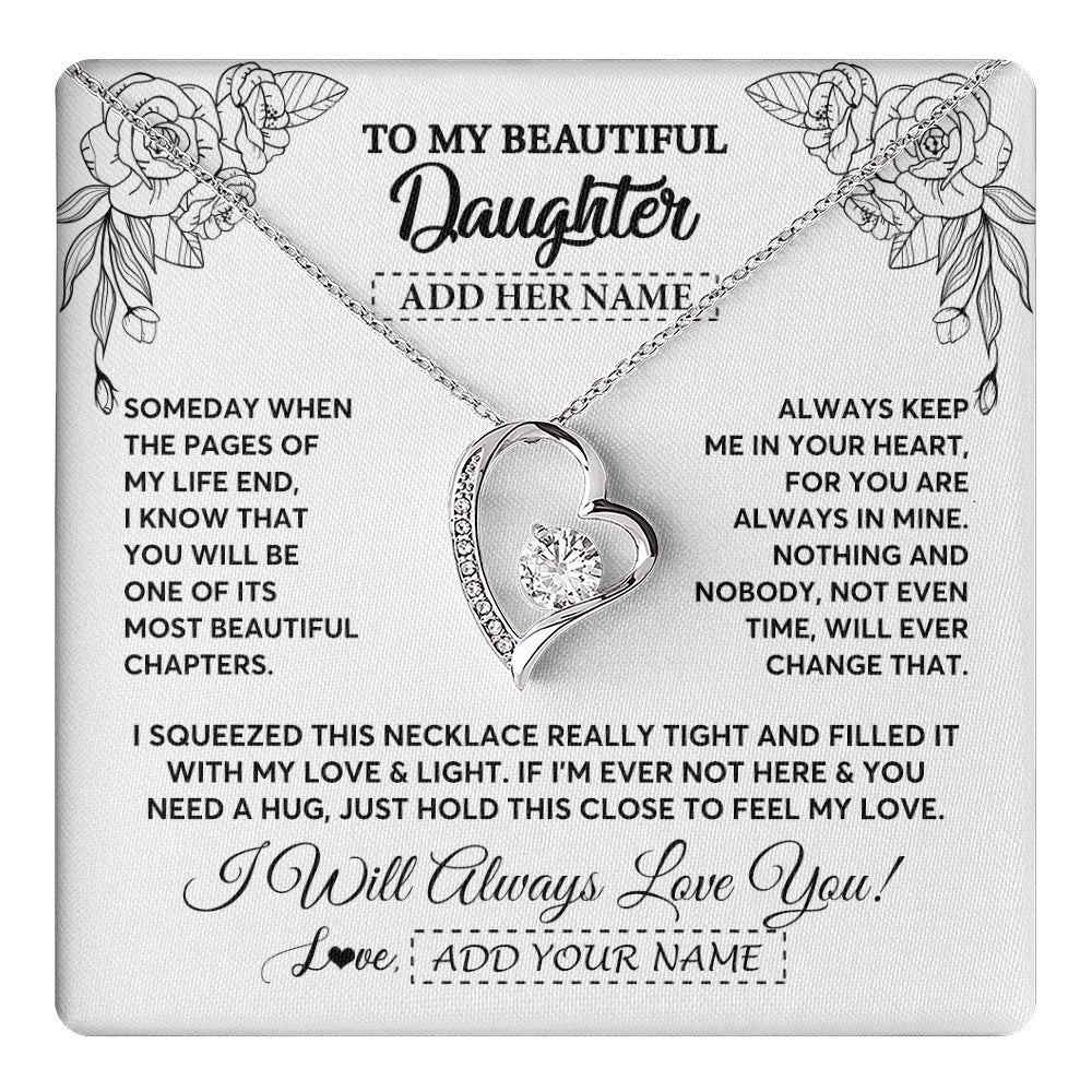 Forever Love Necklace 14K White Gold Finish | 1 | Personalized To My Daughter Gifts Necklace From Mom Dad Someday When The Pages Birthday For Daughter Christmas Graduation Custom Jewelry Gift Box Message Card | https://teecentury.