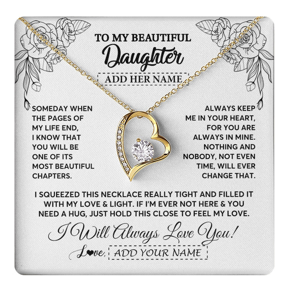 Forever Love Necklace 18K Yellow Gold Finish | 1 | Personalized To My Daughter Gifts Necklace From Mom Dad Someday When The Pages Birthday For Daughter Christmas Graduation Custom Jewelry Gift Box Message Card | https://teecentury.
