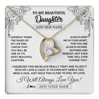 Forever Love Necklace 18K Yellow Gold Finish | 1 | Personalized To My Daughter Gifts Necklace From Mom Dad Someday When The Pages Birthday For Daughter Christmas Graduation Custom Jewelry Gift Box Message Card | https://teecentury.