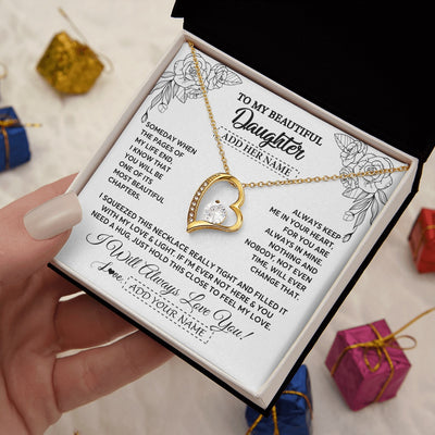 Forever Love Necklace 18K Yellow Gold Finish | 2 | Personalized To My Daughter Gifts Necklace From Mom Dad Someday When The Pages Birthday For Daughter Christmas Graduation Custom Jewelry Gift Box Message Card | https://teecentury.
