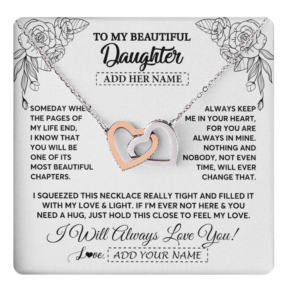 Interlocking Hearts Necklace Stainless Steel & Rose Gold Finish | 1 | Personalized To My Daughter Gifts Necklace From Mom Dad Someday When The Pages Birthday For Daughter Christmas Graduation Custom Jewelry Gift Box Message Card | https://teecentury.