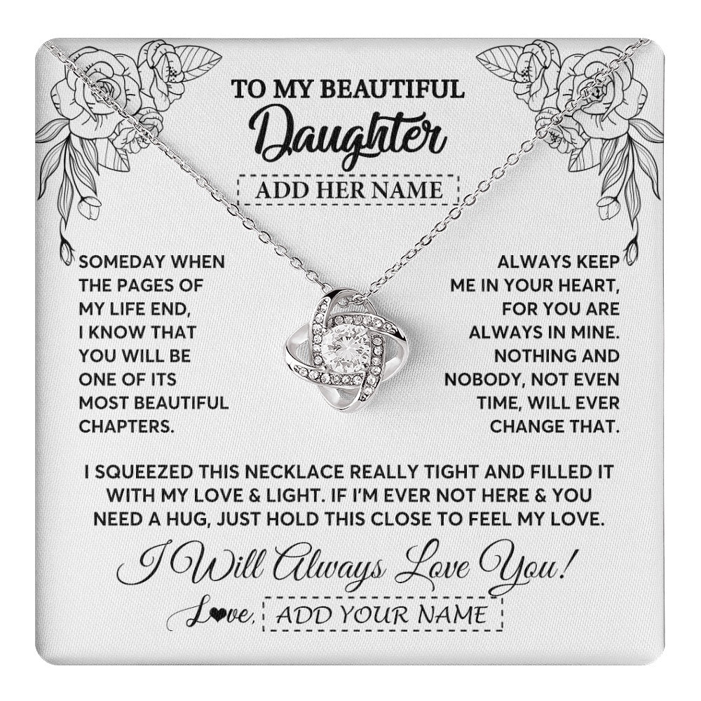 Love Knot Necklace 14K White Gold Finish | 1 | Personalized To My Daughter Gifts Necklace From Mom Dad Someday When The Pages Birthday For Daughter Christmas Graduation Custom Jewelry Gift Box Message Card | https://teecentury.
