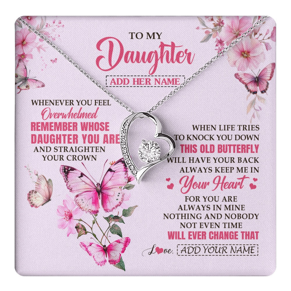 Forever Love Necklace 14K White Gold Finish | 1 | Personalized To My Daughter Gifts Necklace From Mom Dad Whenever Butterfly Unique Birthday Gifts Daughter Graduation Christmas Custom Gift Box Message Card | teecentury.myshopify