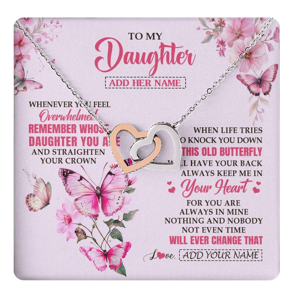 Interlocking Hearts Necklace Stainless Steel & Rose Gold Finish | 1 | Personalized To My Daughter Gifts Necklace From Mom Dad Whenever Butterfly Unique Birthday Gifts Daughter Graduation Christmas Custom Gift Box Message Card | teecentury.myshopify