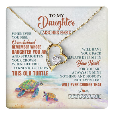 Forever Love Necklace 18K Yellow Gold Finish | 1 | Personalized To My Daughter Gifts Necklace From Mom Dad Whenever Turtle Unique Birthday Gifts For Daughter Graduation Christmas Custom Gift Box Message Card | https://teecentury.