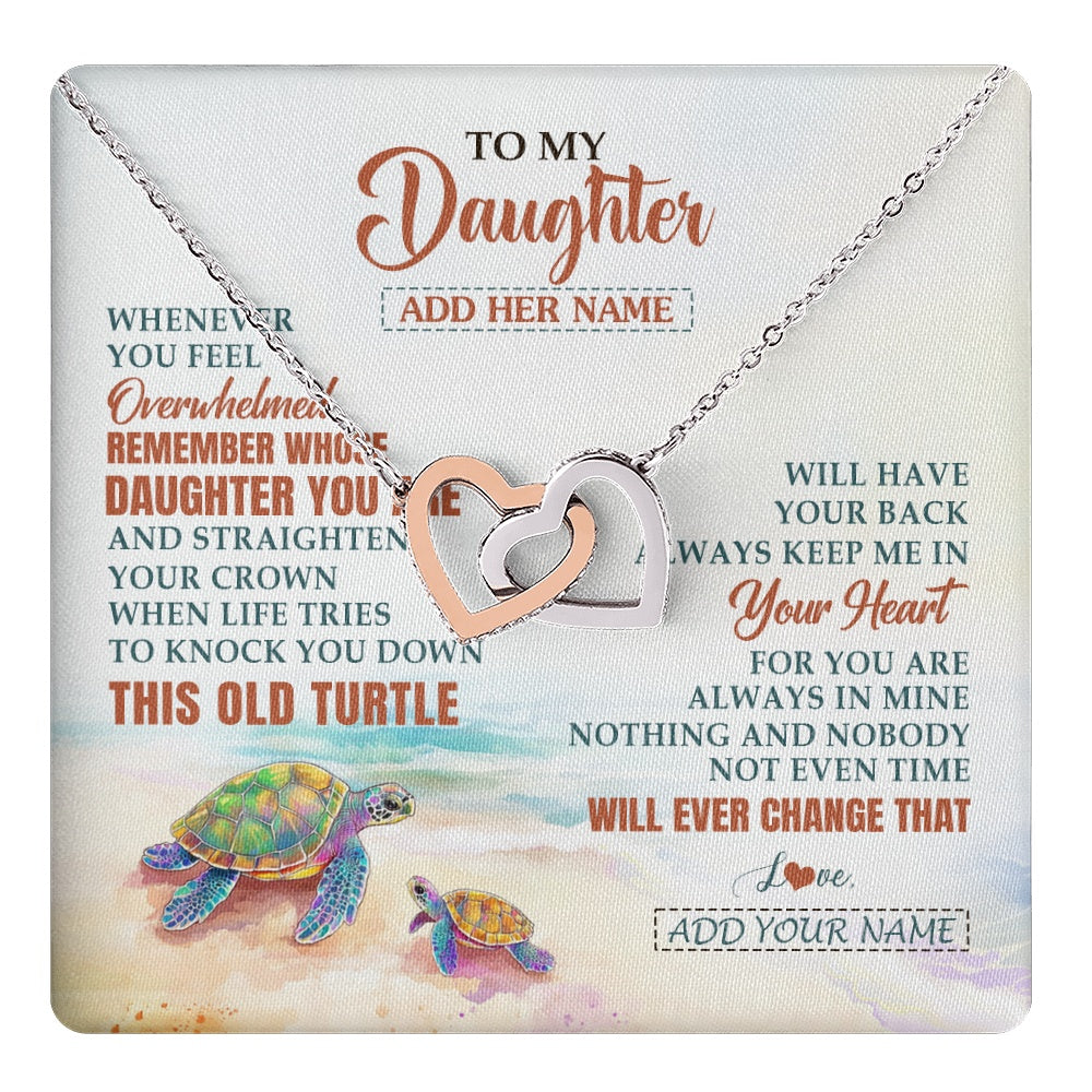 Interlocking Hearts Necklace Stainless Steel & Rose Gold Finish | 1 | Personalized To My Daughter Gifts Necklace From Mom Dad Whenever Turtle Unique Birthday Gifts For Daughter Graduation Christmas Custom Gift Box Message Card | https://teecentury.