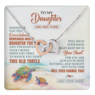 Interlocking Hearts Necklace Stainless Steel & Rose Gold Finish | 1 | Personalized To My Daughter Gifts Necklace From Mom Dad Whenever Turtle Unique Birthday Gifts For Daughter Graduation Christmas Custom Gift Box Message Card | https://teecentury.