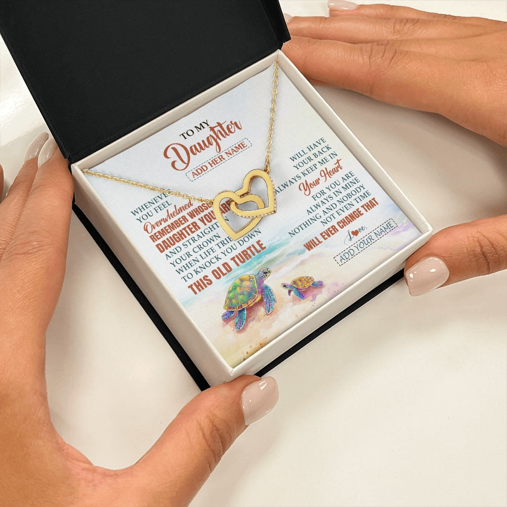 Interlocking Hearts Necklace 18K Yellow Gold Finish | 2 | Personalized To My Daughter Gifts Necklace From Mom Dad Whenever Turtle Unique Birthday Gifts For Daughter Graduation Christmas Custom Gift Box Message Card | https://teecentury.