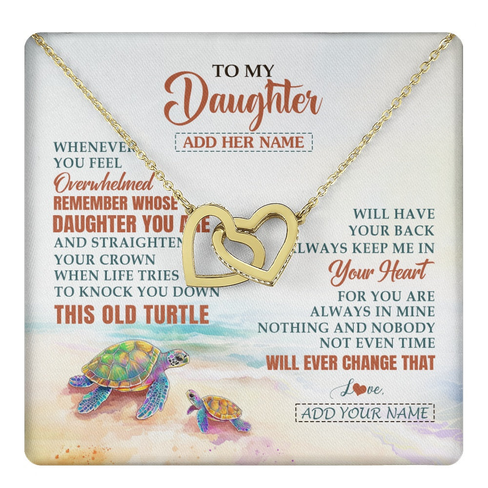 Interlocking Hearts Necklace 18K Yellow Gold Finish | 1 | Personalized To My Daughter Gifts Necklace From Mom Dad Whenever Turtle Unique Birthday Gifts For Daughter Graduation Christmas Custom Gift Box Message Card | https://teecentury.