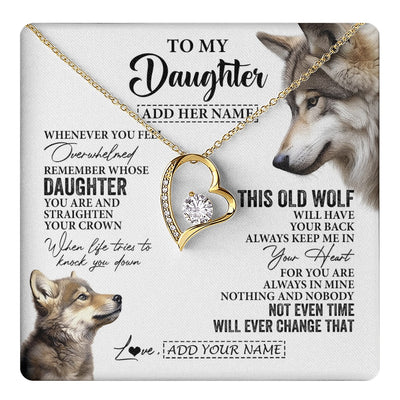 Forever Love Necklace 18K Yellow Gold Finish | 1 | Personalized To My Daughter Gifts Necklace From Mom Dad Whenever Wolf Unique Birthday Gifts For Daughter Graduation Christmas Custom Gift Box Message Card | https://teecentury.