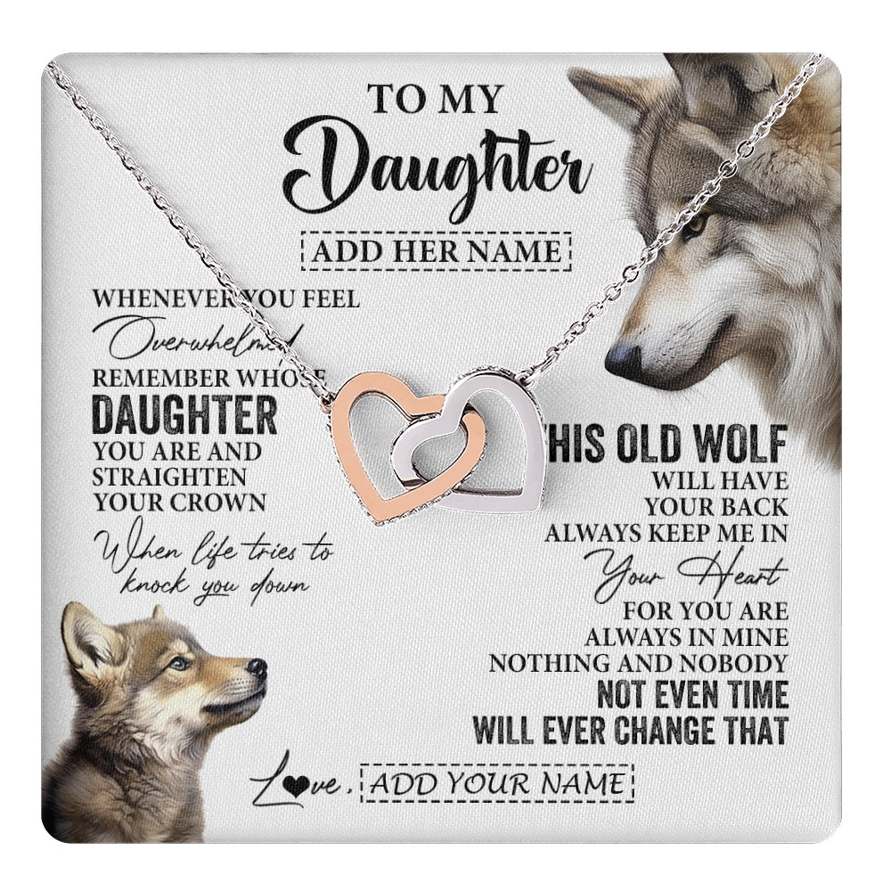 Interlocking Hearts Necklace Stainless Steel & Rose Gold Finish | 1 | Personalized To My Daughter Gifts Necklace From Mom Dad Whenever Wolf Unique Birthday Gifts For Daughter Graduation Christmas Custom Gift Box Message Card | https://teecentury.